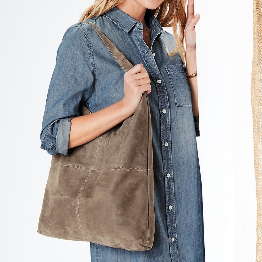 Garnet Hill Taupe Suede Shoulder Bag